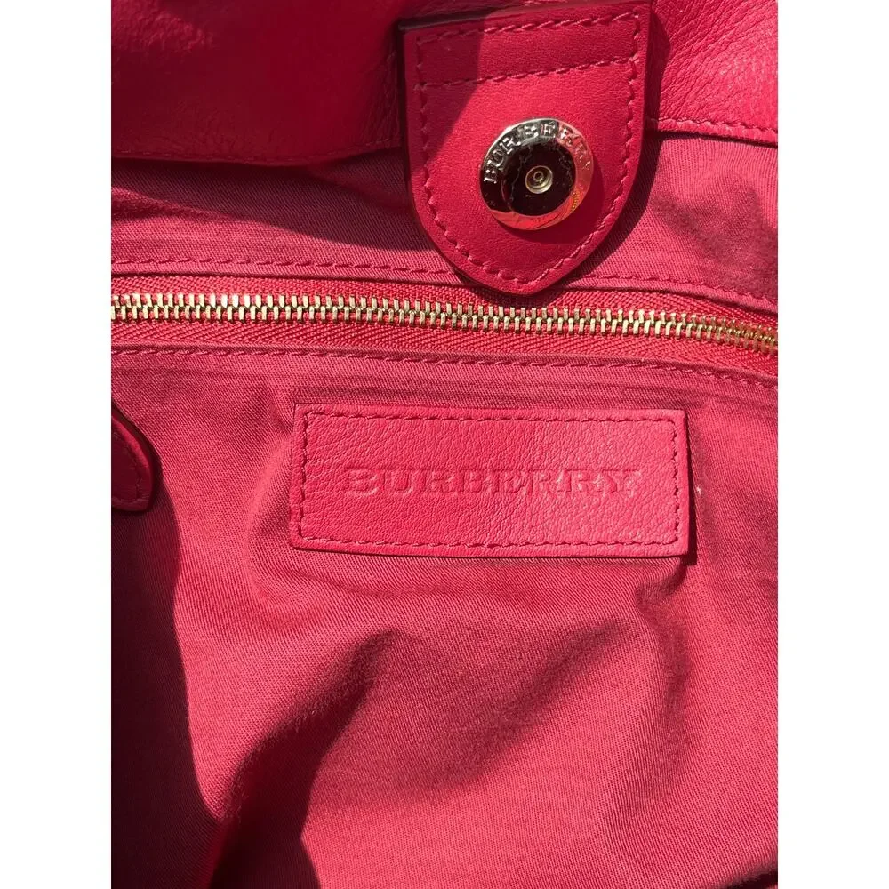 Vtg BURBERRY Red Leather Nova Check Strap Tote Bag Slouchy Hobo Shoulder Handbag